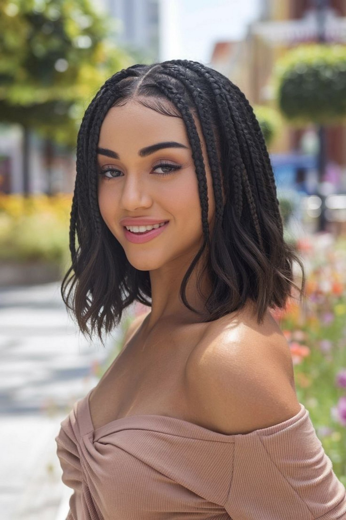 Knotless braids на короткому волоссі з м’якими розпущеними кінцями
