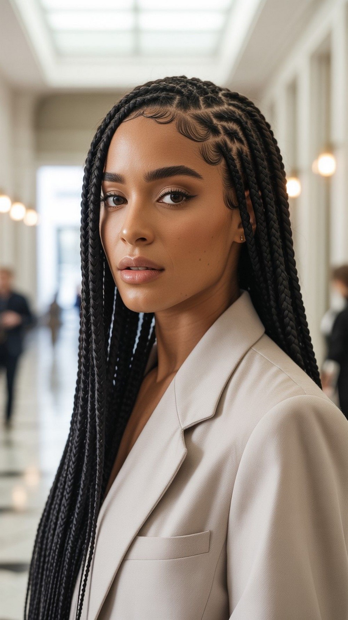 Довгі knotless braids з акуратним проділом і м’якими baby hairs