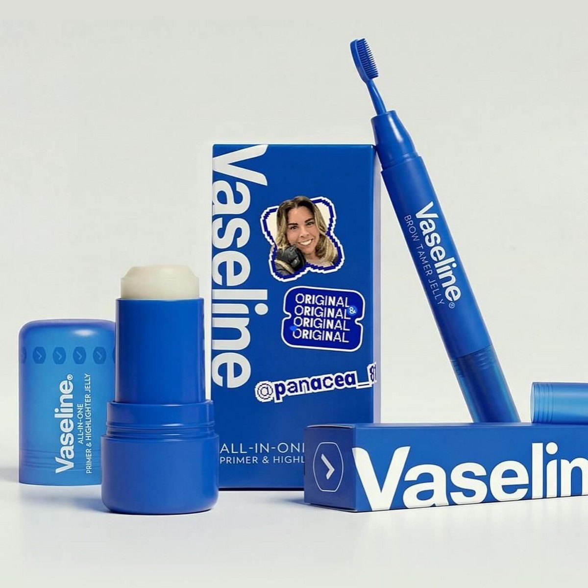 Засоби Vaseline Originals: праймер-хайлайтер All-In-One Primer & Highlighter Jelly і гель для брів Brow Tamer Jelly