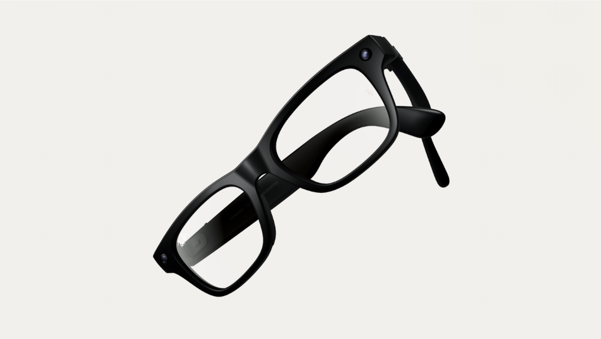 Чорна оправа Ray-Ban Meta під кутом із камерою та широкими дужками