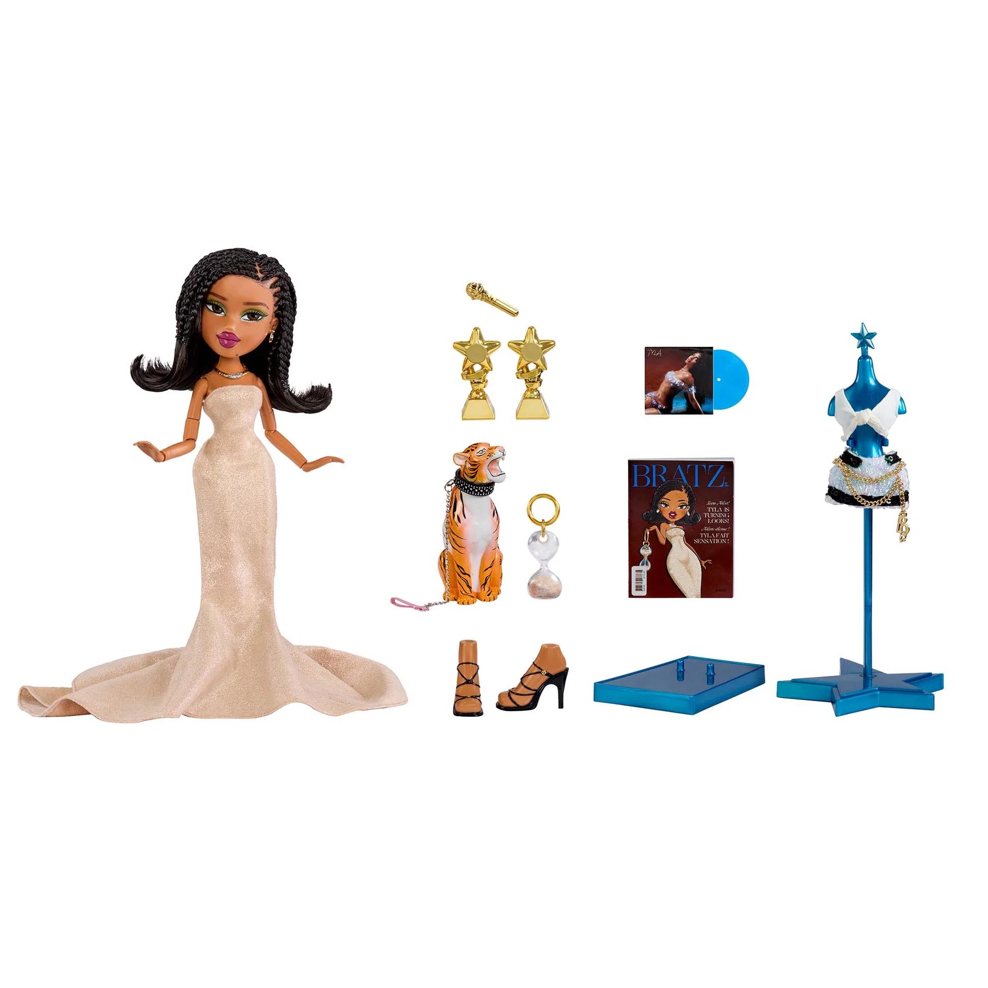 Колекційний набір Bratz Tyla з двома образами, тигром, платівкою, мікрофоном і нагородами